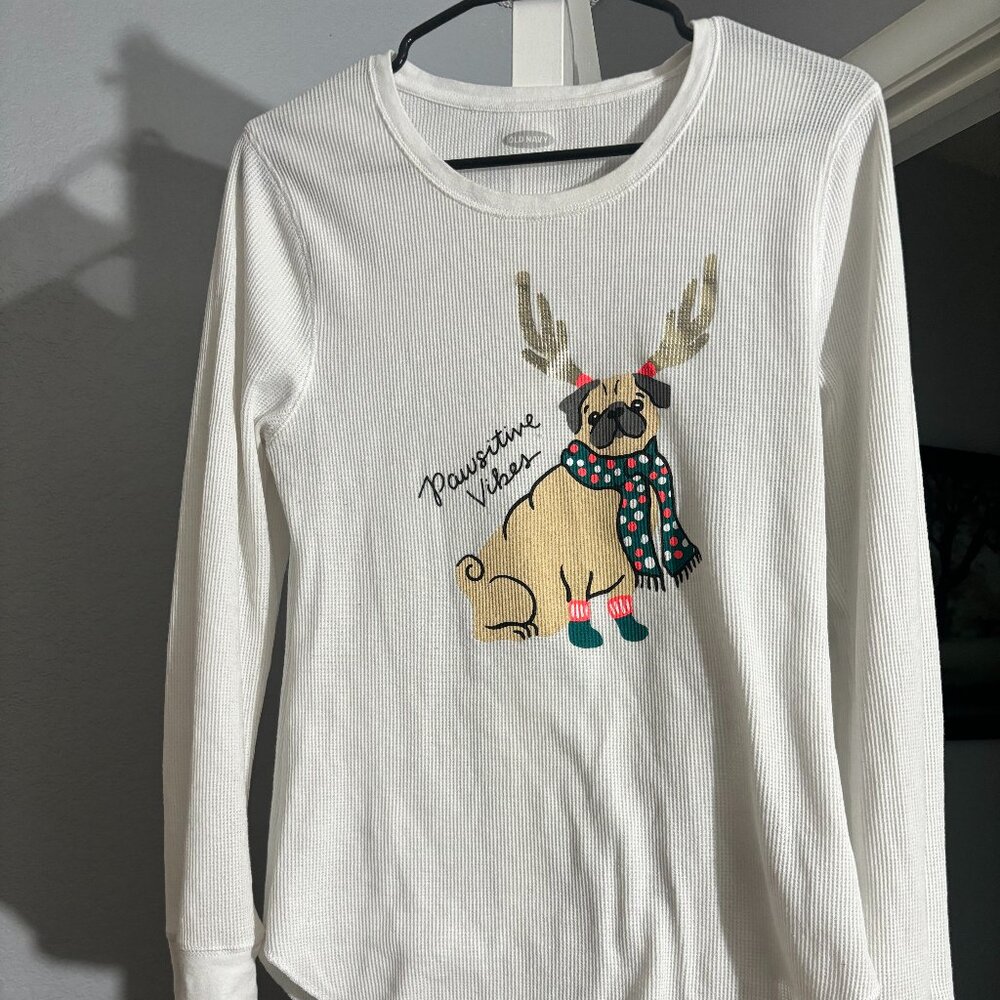 Old Navy Thermal Long Sleeve W/ xmas PUG